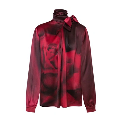 Alberta Ferretti Rose-print Neck-scarf Silk Blouse In Rosso