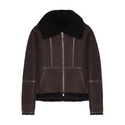 Yves Salomon Merino Aviator Jacket In Marron