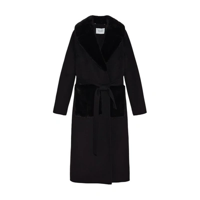 Yves Salomon Belted Cashmere Coat With Mink Collar And Over-pockets In Noir