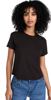 Monrow Textured Tri-blend Basic Crew Neck Tee In Black