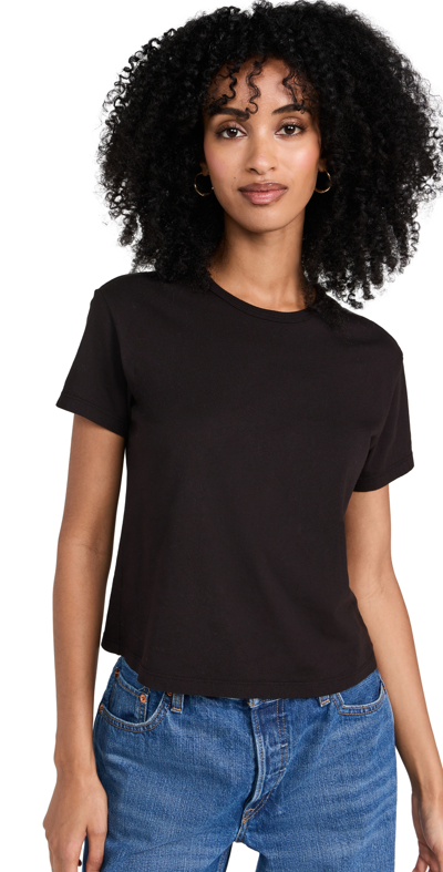 Monrow Textured Tri-blend Basic Crew Neck Tee In Black