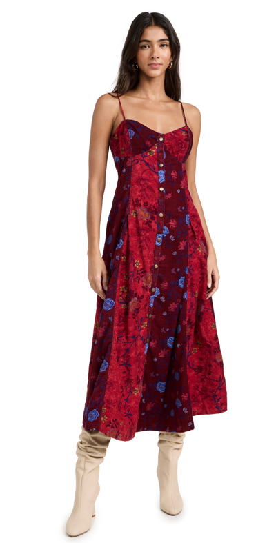 Free People Gail Floral Corduroy Dress In Scarlet Combo