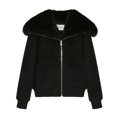 Yves Salomon Fur-collar Bomber Jacket In Noir