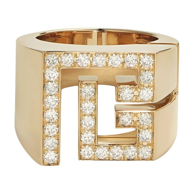 Balmain 18kt Yellow Gold Labyrinth Pb Diamond Pave Signet Ring