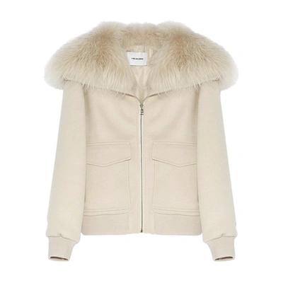 Yves Salomon Cropped Cashmere Jacket With Fox Fur Collar In Beige