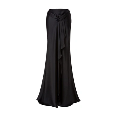 Alberta Ferretti Satin Skirt With Draping In Nero