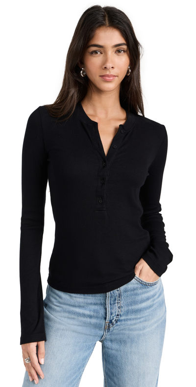 Cotton Citizen Verona Long Sleeve Henley In Jet Black