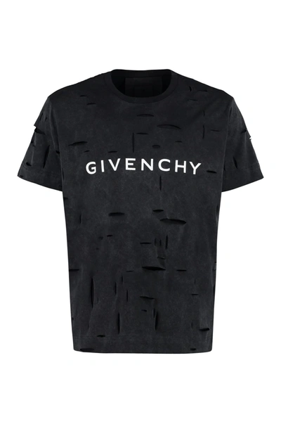 Givenchy Logo Cotton Jersey And Tulle T-shirt In Nero