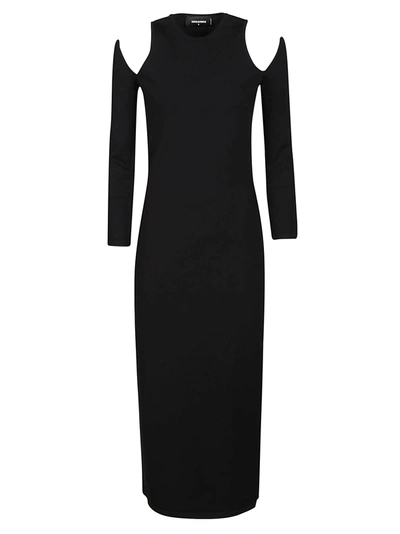 Dsquared2 Stretch Fabric Sheath Dress With Cut-out Details In Black