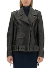 Off-white Leather Vintage Oversize Biker Jacket In Multicolor