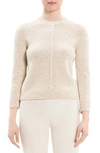 Theory Wool-cashmere Shrunken Donegal Cable-knit Sweater In Cream Multi