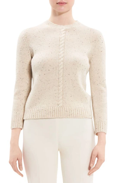 Theory Wool-cashmere Shrunken Donegal Cable-knit Jumper In Cream Multi