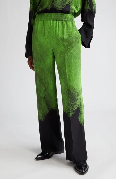 Victoria Beckham Feather-print Pajama Trousers In A/ O Feather - Green/ Black