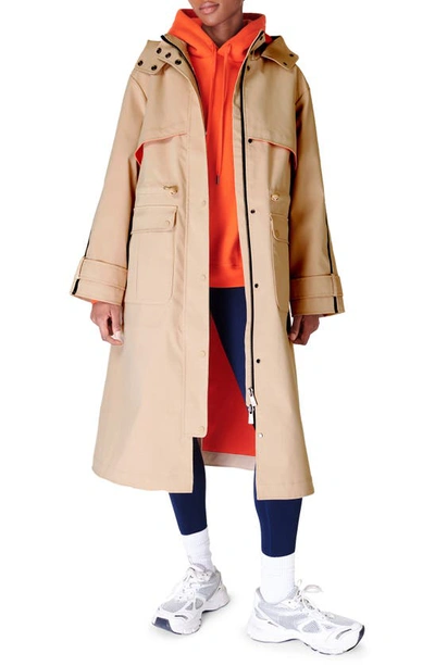 Sweaty Betty Sweaty Beaty Technical Hooded Trench Coat In Dove Beige