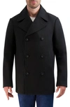 Cole Haan Stretch Regular Fit Double Breasted Peacoat In Black