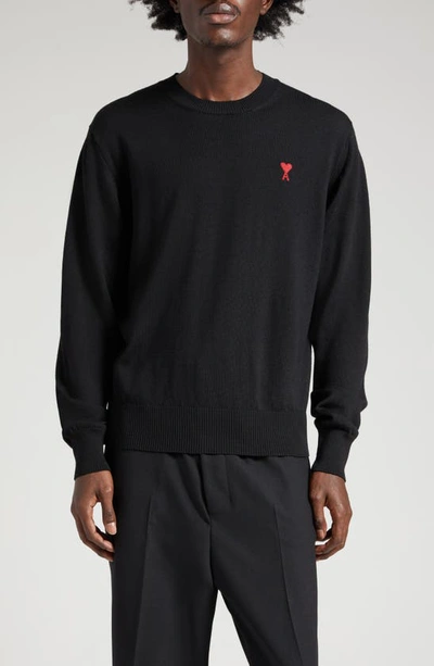 Ami Alexandre Mattiussi Ami Paris Ami De Coeur Wool Crewneck Sweater In Black