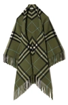 BURBERRY BANDANA CHECK FRINGE WOOL CAPE