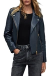 Allsaints Dalby Leather Biker Jacket In Squid Ink