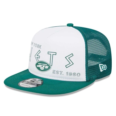 NEW ERA NEW ERA WHITE/GREEN NEW YORK JETS BANGER 9FIFTY TRUCKER SNAPBACK HAT