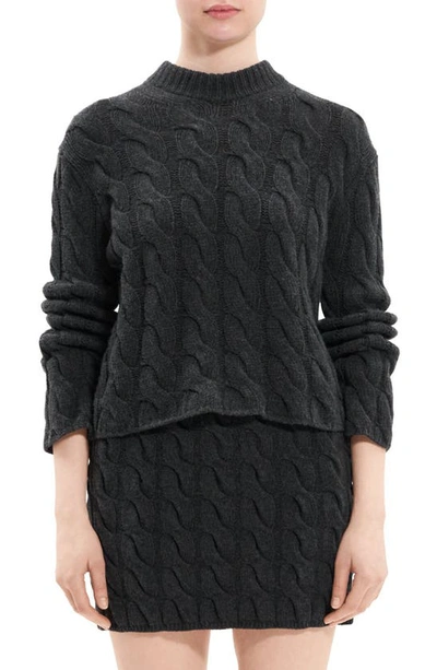 Theory Wool-cashmere Mock-neck Cable Sweater In Char