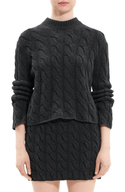 Theory Wool-cashmere Mock-neck Cable Sweater In Charcoal