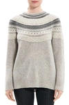 Theory Fair Isle Raglan Wool-blend Pullover Sweater In Lt Grey Mel Multi