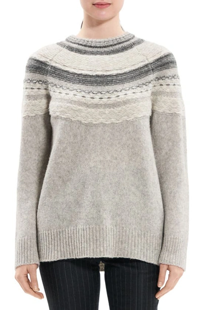 Theory Fair Isle Raglan Wool-blend Pullover Sweater In Lt Grey Mel Multi - 1kb