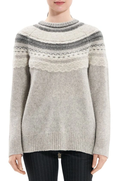 Theory Fair Isle Raglan Wool-blend Pullover Jumper In Lt Grey Mel Multi