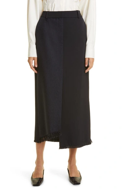 Rohe Maxi Skirt With Fringe In Navy_pinstripe