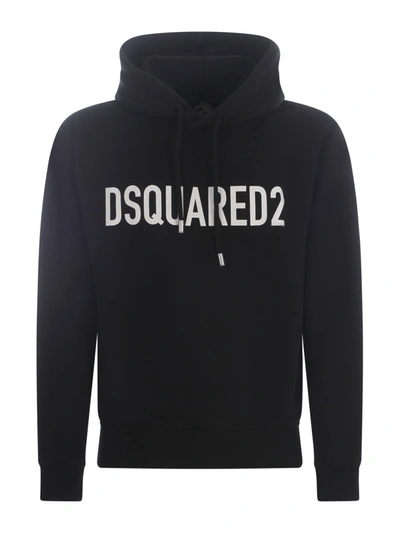 Dsquared2 Cotton Sweatshirt With Hood And Logo In Nero