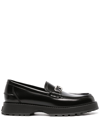 FENDI LOGO-PLAQUE LEATHER LOAFERS