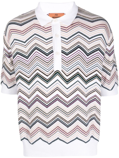 Missoni Zigzag-pattern Ribbed Polo Shirt In Nude & Neutrals