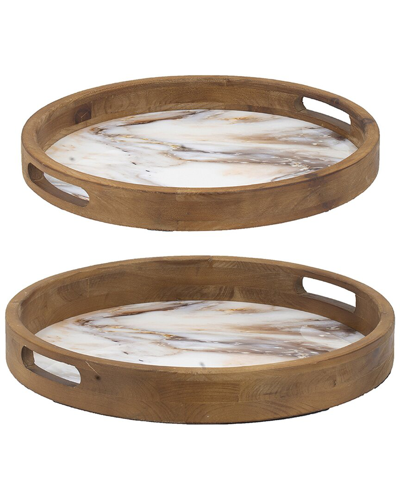 R16 Home Set Of 2 Decorative Wooden Tray In Brown