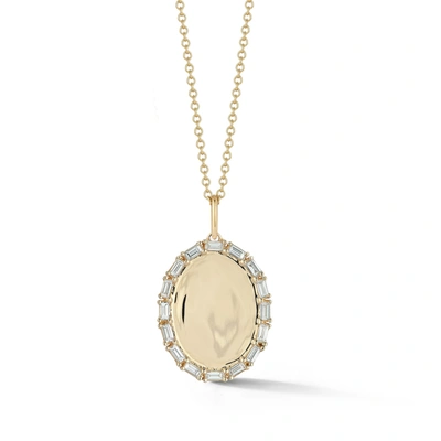 Dana Rebecca Designs Sadie Pearl Baguette Oval Disc Necklace In Yellow Gold