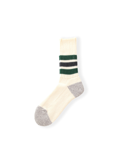 Alex Mill Coarse Ribbed Old School Crew Socks In Green/charcoal