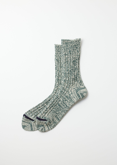 Alex Mill Recycled Cotton Ribbed Crew Socks In Dark Green/ivory