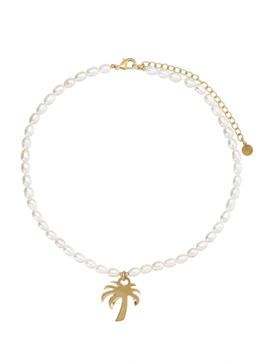 Palm Angels Palm Pearl Necklace In Off White