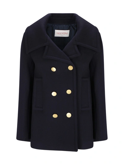 Valentino Virgin Wool-blend Coat In Navy