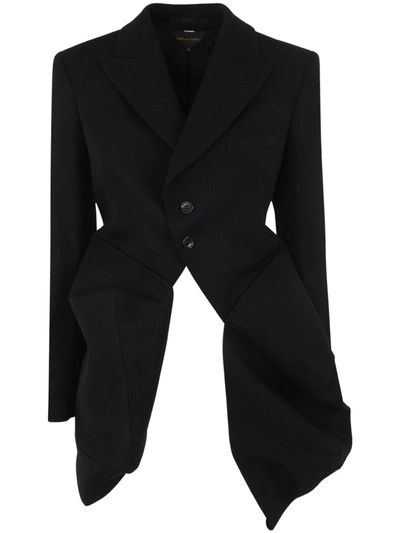 Comme Des Garçons Comme Des Garcons 's Ruffle Draped Checked Sheer Blazer Jacket In Black