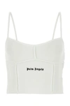 Palm Angels Logo-embroidered Crop Top In Bianco