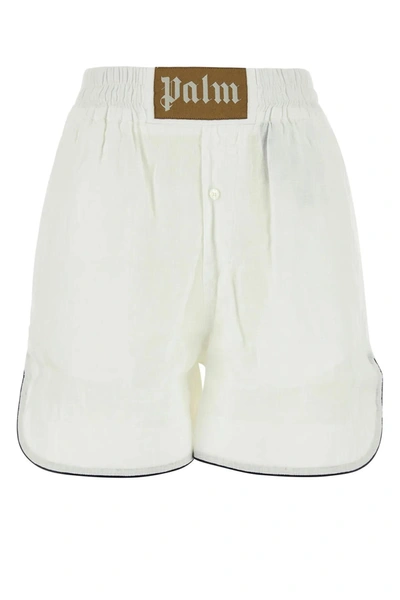 Palm Angels Logo-patch Linen Shorts In Brown