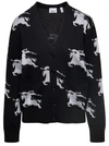 BURBERRY 'BRITTANY' BLACK CARDIGAN WITH EQUESTRIAN KNIGHT IN COTTON BLEND WOMAN