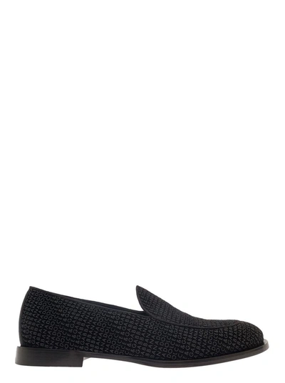 Dolce & Gabbana Vivaldi Monogram Velvet Loafers In Black