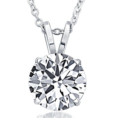 Pompeii3 2ct Solitaire Round Diamond Necklace In 14k White Gold Lab Grown Pendant In Silver