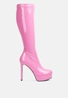 London Rag Shawtie High Heeled Stretch Patent Calf Boots In Pink