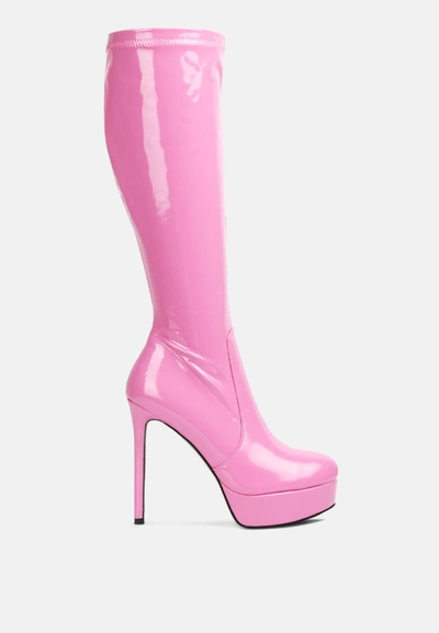 London Rag Shawtie High Heeled Stretch Patent Calf Boots In Pink