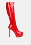 London Rag Shawtie High Heeled Stretch Patent Calf Boots In Red