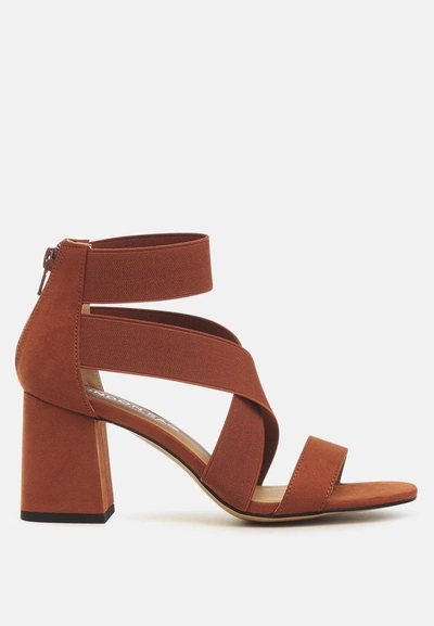 London Rag Benicia Elastic Strappy Block Heel Sandals In Brown