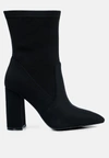 London Rag Ankle Lycra Block Heeled Boots In Black
