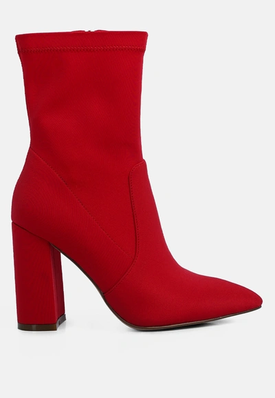 London Rag Ankle Lycra Block Heeled Boots In Red